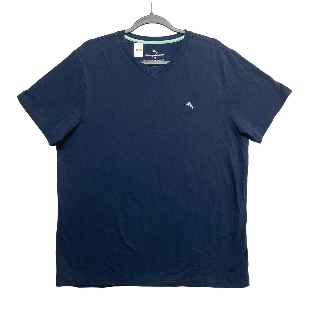Tommy Bahama T-Shirt Mens Large Navy Blue Embroidered Marlin Stretch Tee